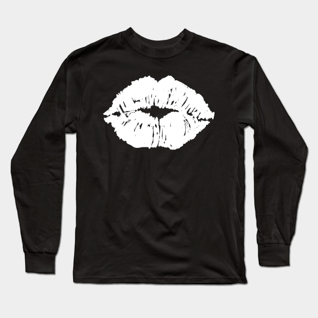 Kissing Lips Mouth Lipstick Black White Long Sleeve T-Shirt by Shirtbubble